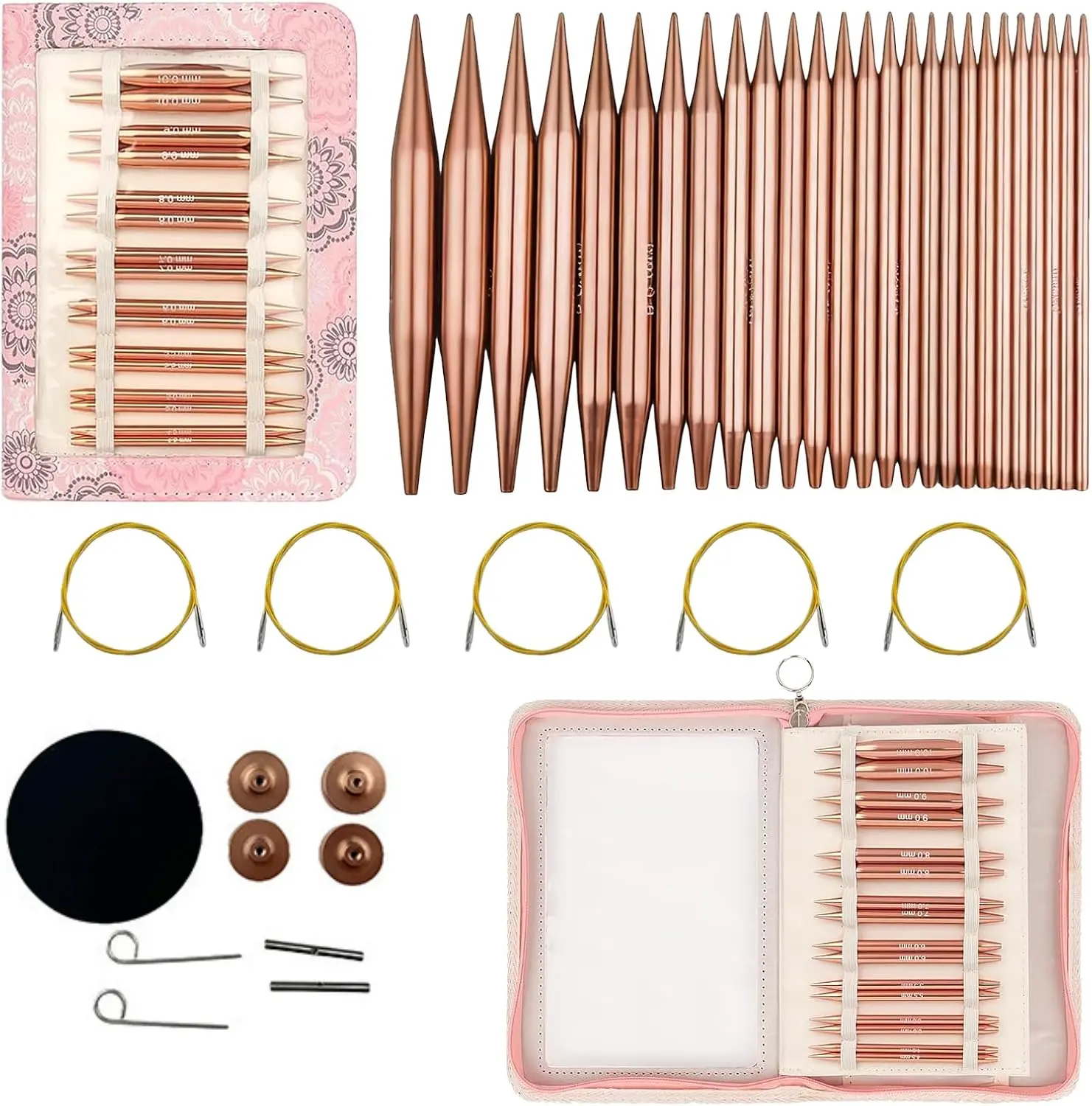 13 Pairs Electroplated Aluminum Interchangeable Circular Knitting Needles Set - Detachable U-Shaped Needles with Multi-Size Flexible Cables, Complete Accessories, Portable Storage Case for Hand Knitting DIY Crafts