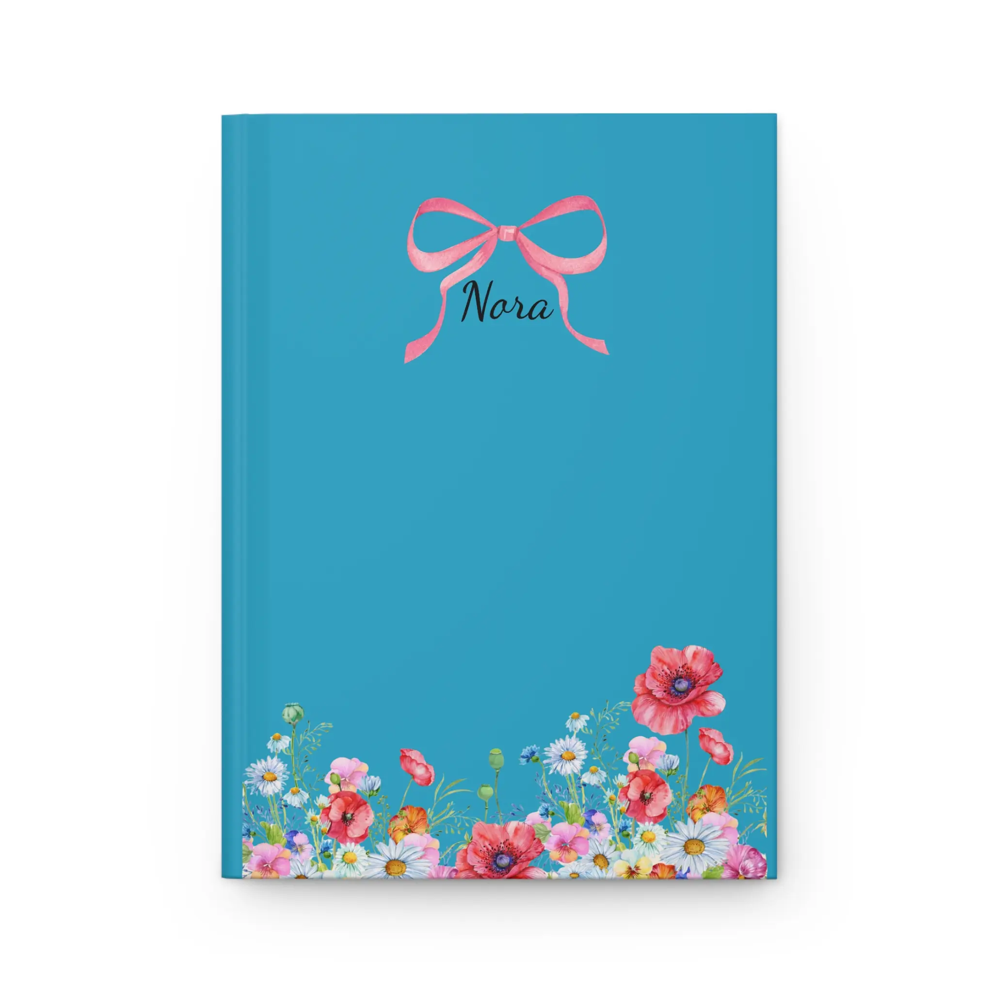 Wildflower Border With Pink Bow Journal Hardcover, Personalized Name Script