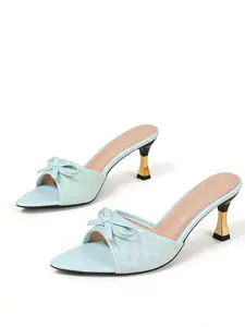 Women's Elegant Light Blue Bow High Heel Sandals, Elegant High Heels, Versatile and Stylish, Outdoor Parties, Banquets, All Seasons