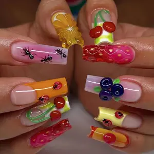 Garden Fruit Lover Press On Nails, Summer Holiday Fake Nails, Fruit Nails, 3D Nails, Unique False Nails for Holiday Birthday, Gift for Her.