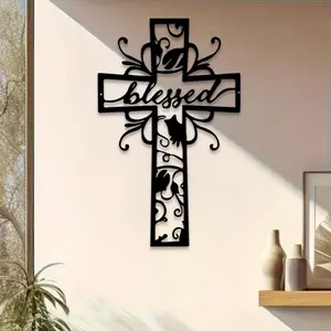 1pc Christian Cross Metal Wall Art, Religious Mural, Perfect for Study Wall, Christmas Decor, Ideal Gift for Churchgoers, Anti-Corrosion Metal, Decoration, Religious Home Decor, Stylish Religious Decor