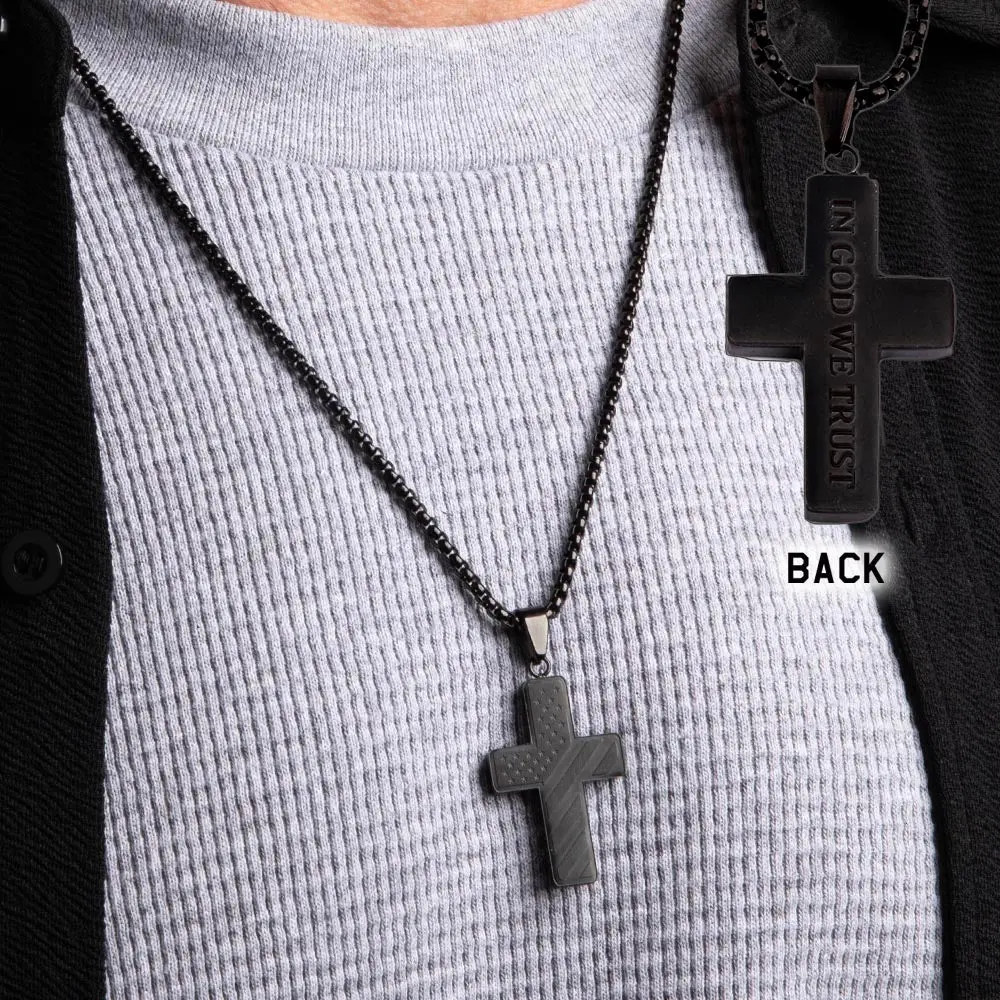 In God We Trust - American Flag Cross Necklace TT: Helps Pair Veterans With A Service Dog Or Shelter Dog