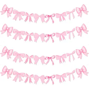 4 count  Bow Garland Banner,  Bow Banner Bow Party Decortions for Women Girls Bow Birthday Decorations  Shower Decor, Bridal Shower Wedding, Bows Party Decor