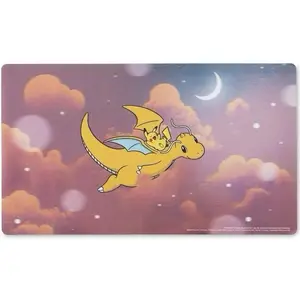 Pokemon TCG Dreamy Dragonite Playmat Featuring Pikachu and Dragonite in a Cloudy Sky Design