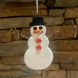 Handmade Ceramic Snowman Ornament with Black Hat and Red Buttons Festive Christmas Decor