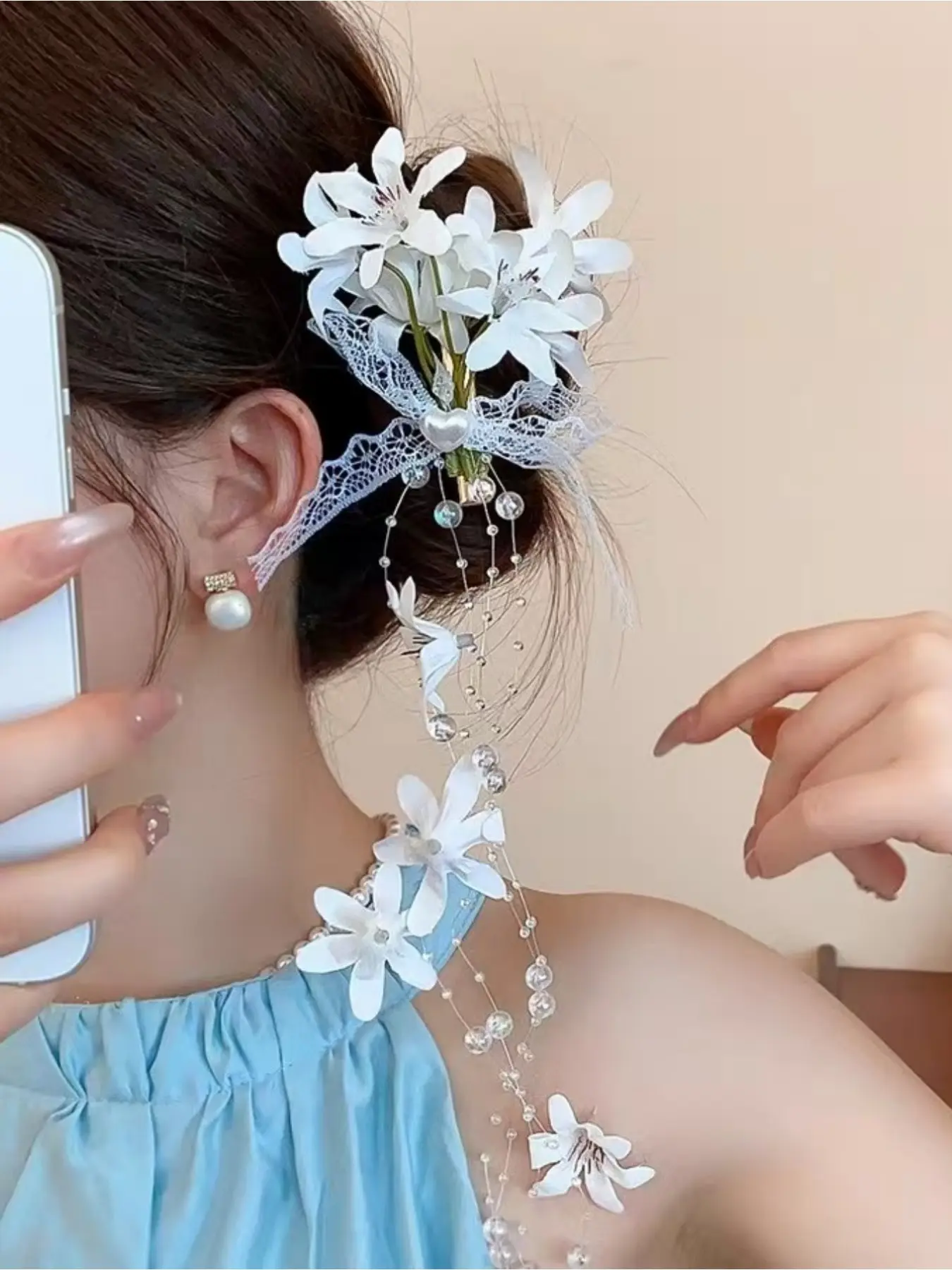 Super fairy simulation flower lily of the valley flower tassel side clip fresh and sweet seaside photo hairpin Hairclips women's hair accessories