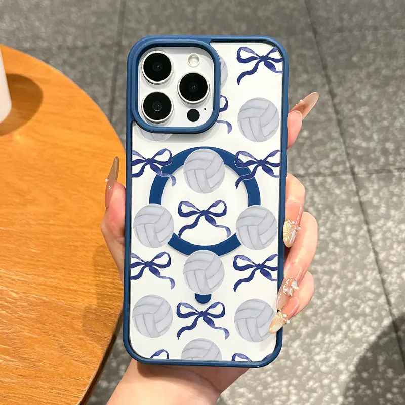 Magnetic TPU Smartphone Protection Casing for iPhone 11/12/13/14/15/16/17 Pro Max, MagSafe-Ready Premium Cover with Watercolor Volleyball & Bow Design, Shockproof, Anti-Fall, Lightweight, Ultra-Thin Accessory for Everyday Use, Cellphone, Devices, Handheld