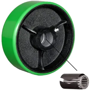 CasterHQ - 4" x 2" Green Polyurethane on Cast Iron Wheel - (1 Piece) - 800 lbs Capacity Each