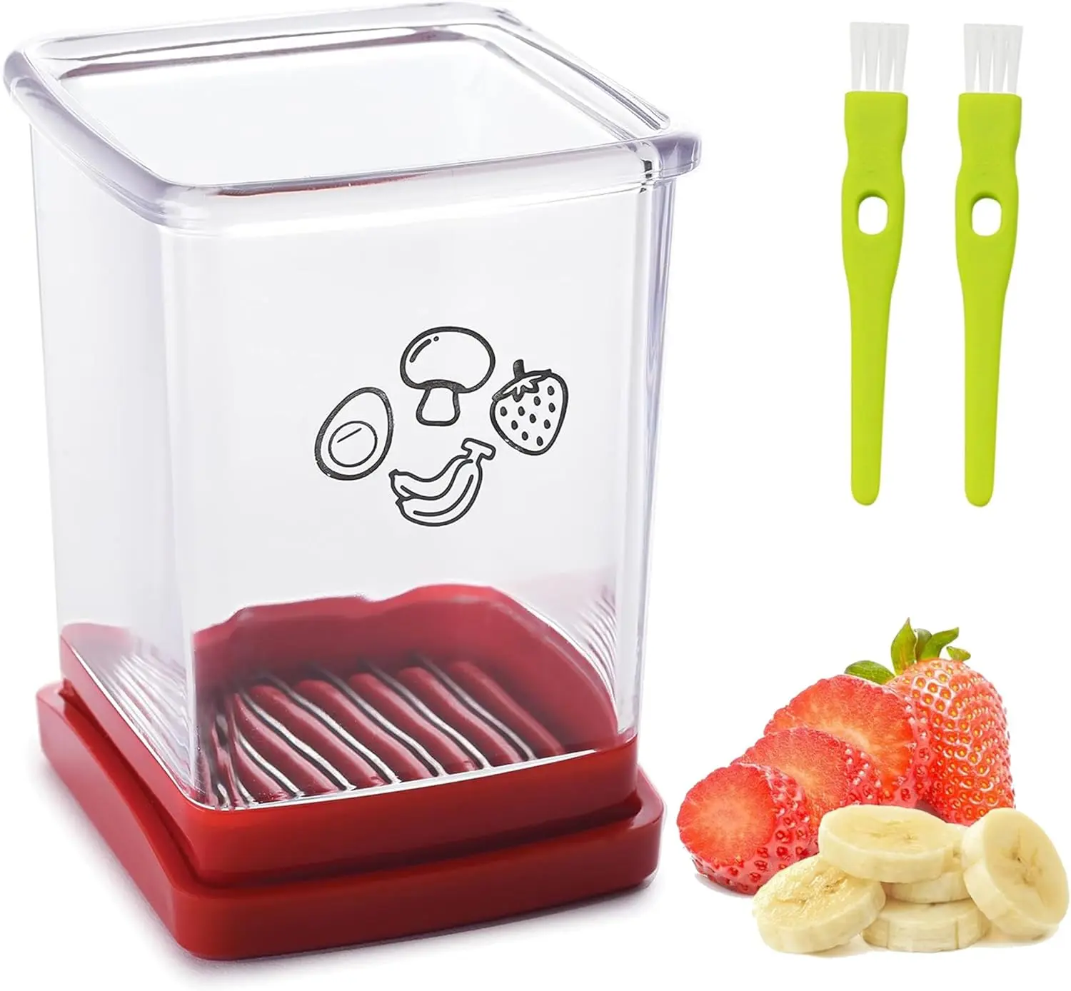 Fruit Slicer Cup Stainless Steel Strawberry & Vegetable Slicer with Push Plate - Quickly Makes Fruit & Veggie Salad - Must Have Kitchen Gadget