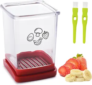 Fruit Slicer Cup Stainless Steel Strawberry & Vegetable Slicer with Push Plate - Quickly Makes Fruit & Veggie Salad - Must Have Kitchen Gadget