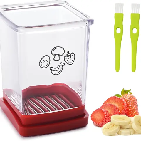 Fruit Slicer Cup Stainless Steel Strawberry & Vegetable Slicer with Push Plate - Quickly Makes Fruit & Veggie Salad - Must Have Kitchen Gadget