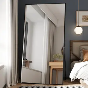 76" x 37" Large Full Length Mirror with Stand, Black Wall Mounting Full Body Mirror, Metal Frame Full-Length Mirror for Living Room, Bedroom
