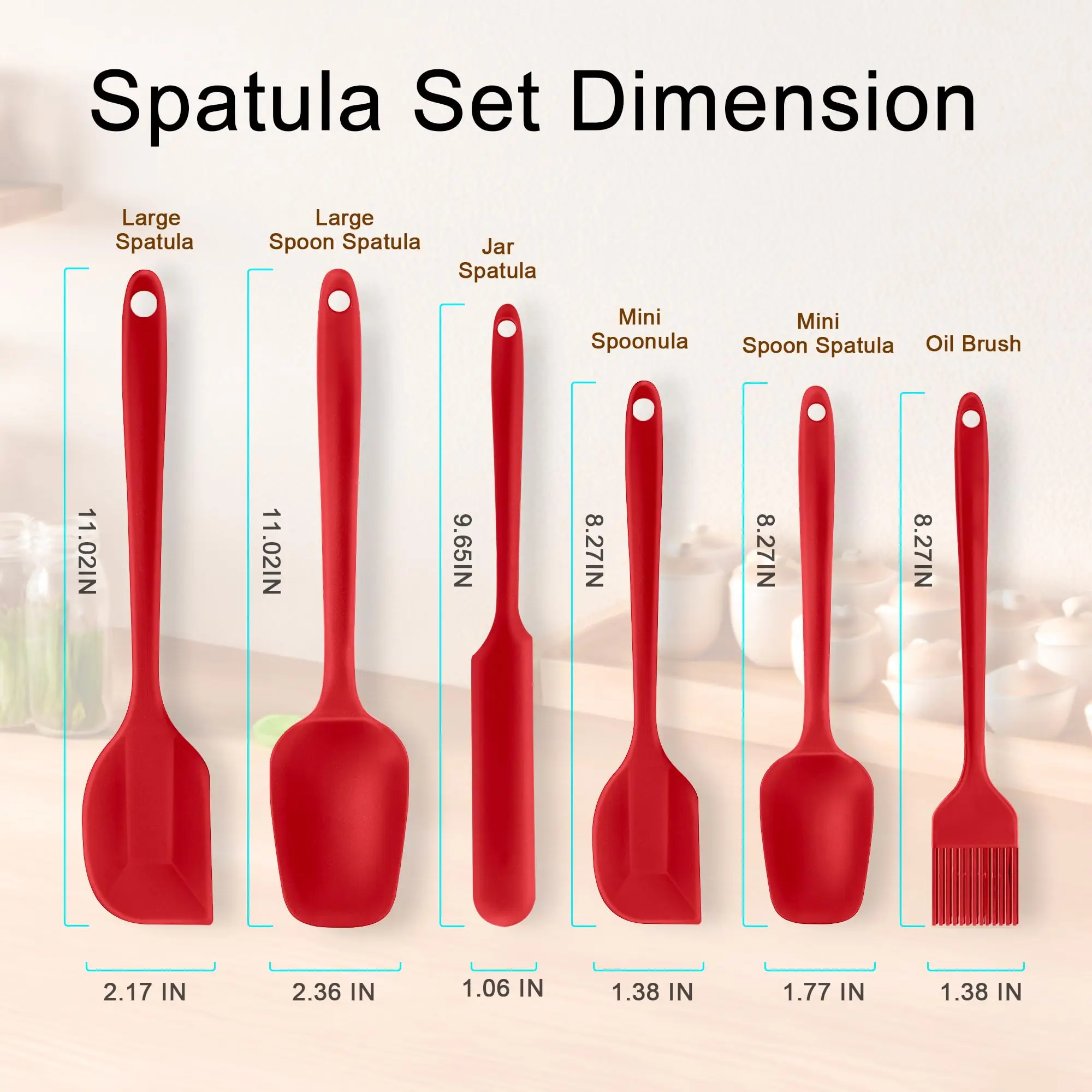 【DealsForYouDays】6-Piece Silicone Spatulas Set - Heat-Resistant, Seamless Rubber Spoonula, Non-Stick Scrapers for Baking, Cooking - Black/Red Kitchenware Gift