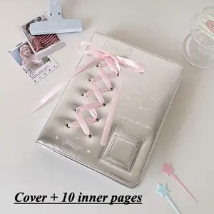 Silver Leather PU Photo Album Ballet Ribbon Photocard Binder 3 Inch Kpop Idol Card Collection Book A5 A7 Photo Albums INS Style