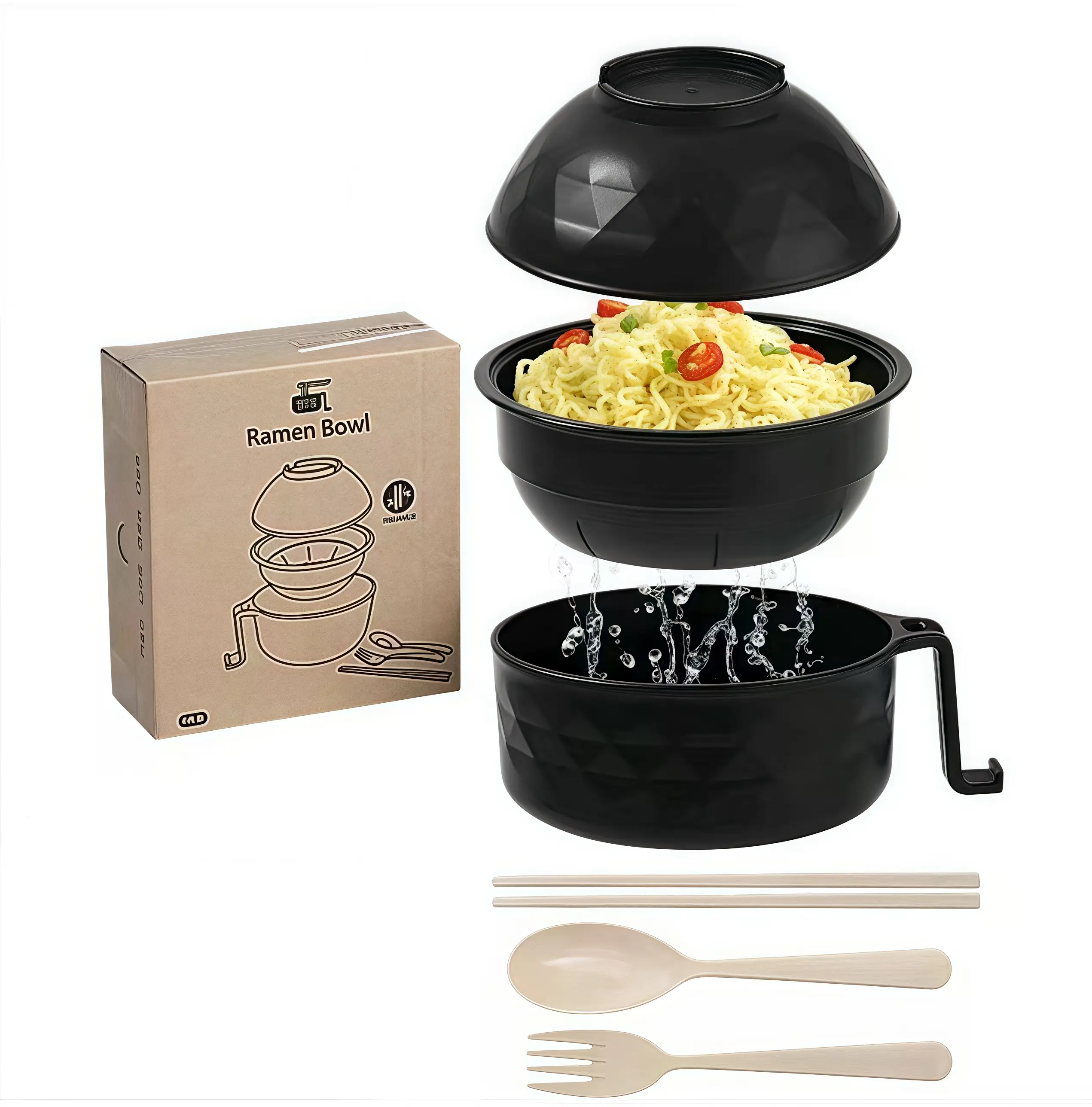 Arthink Microwave Ramen Bowl Set with Chopsticks and Spoon, 1200ml BPA-Free Dishwasher Safe Kitchenware for Instant Noodles, College Dorm & Home Use