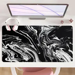 [Mouse Desk Pad] Non-Slip Mouse Pad Large Gaming Mouse Pad With Rubber Base & Stitched Edge Abstract Black White Fluid Art Design Desk Top Protector Mat For Home Office Christmas Gift Desk Accessories