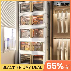 NLDD Collapsible Storage Bins with Lid & Wheels - Large Modern Organizer Containers, Dustproof Design for Kitchen to Office Use, Springtok Multicolor Organizing