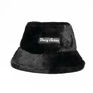 Blazy Susan Fuzzy Fur Bucket Hat - Soft, Stylish, Vegan-Friendly Cute Fluffy Accessory in Black, Pink, White, Fur Hats, Cute Fluffy Hats