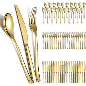 Gold Wedding Silverware Set 60pcs Service for 20, Plating Stainless Flatware Set, Gold Set for Home, Wedding, Restaurant, Dishwasher Safe