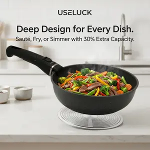USELUCK Granite Stone Non-Stick Skillet - Perfect for Low-Oil Cooking, Multi-Layer Aluminum Frying Pan with Even Heat Distribution & Detachable Handle, Easy to Clean, Premium Kitchen Cookware