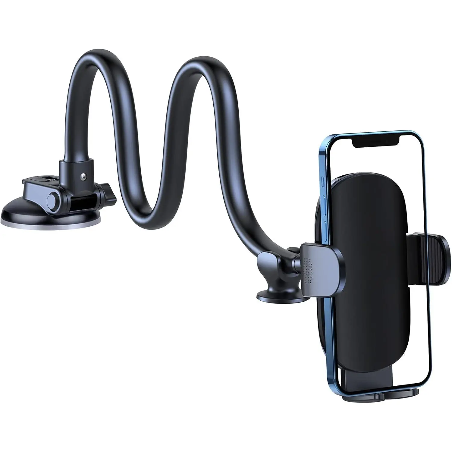 Gooseneck Windshield Car Phone Holder - 13 in Long Arm, Strong Suction Cup, Strong Grip, 1-Click Release Universal Smartphone Holder for iPhone 16,15,14, One-Click Release