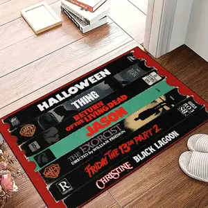 1 Halloween movie poster rug | entry mat | entrance area rug | Halloween rug | horror movie poster pattern | machine washable, soft, comfortable, and non-slip | Halloween home decor | Suitable for entryway, living room, and bedroom flooring, room floor
