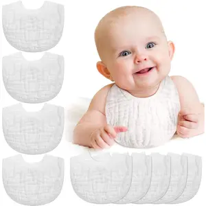 10 Pcs Muslin Baby Bibs White Adjustable Drool Bandana for Newborn Baby Boy Girl Absorbent Soft Bandana Bibs Bulk for Drooling and Teething Machine Washable