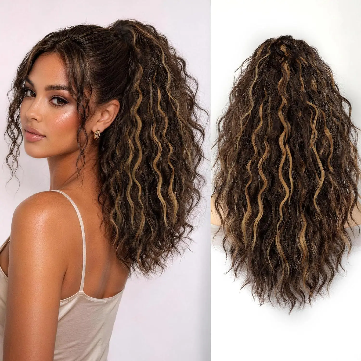 Ponytail Extension Claw 18inch Curly Pony Tail Clip in Hair Extensions Fluffy Natural Looking Synthetic Hairpiece for Women