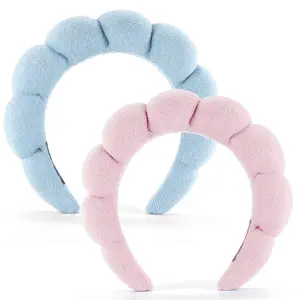 Spa Headbands for Face Washing, Facials, Masks & Skin Treatments, Set of 2, 100% Cotton Terry Cloth, Plush Soft Absorbent Headband, Pink & Blue