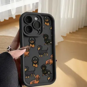 Cute Dachshund Collage Phone Case Adorable Sausage Dog Pattern Protective Case Compatible for iPhone 17 Promax 16 15 14 13 12 11 and for Samsung S21-S25 Perfect Gift for Dog Lovers