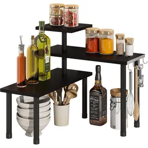 Corner Shelf Countertop Organizer with Spice Rack Corner Display Rack Shelf Cabinet Counter Shelves(Black)