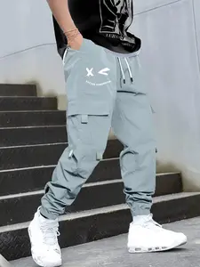 Men's Casual Fitted Jogger Pants with Elastic Waist, Spring & Fall Woven Fabric, Fashionable Street Style Sweatpants for All Seasons