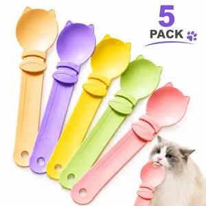 5Pcs Cat Treat Squeeze Spoon Dispenser - Multifunctional Wet Food/Licky Treats Feeder with Extra-Long Handle, Easy Feeding & Storage Pet Accessory for Cat Owners