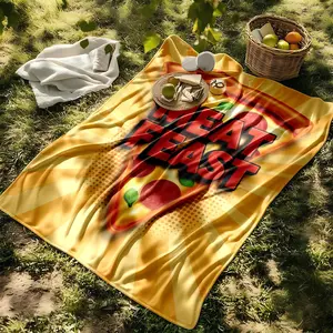 1 piece Meat Feast Pizza Recommendations themed flannel blanket - Microfiber fluffy flannel sofa blanket, suitable for beds and sofas, modern design, all-season multi-purpose use, digitally printed pattern, 100% polyester material, machine