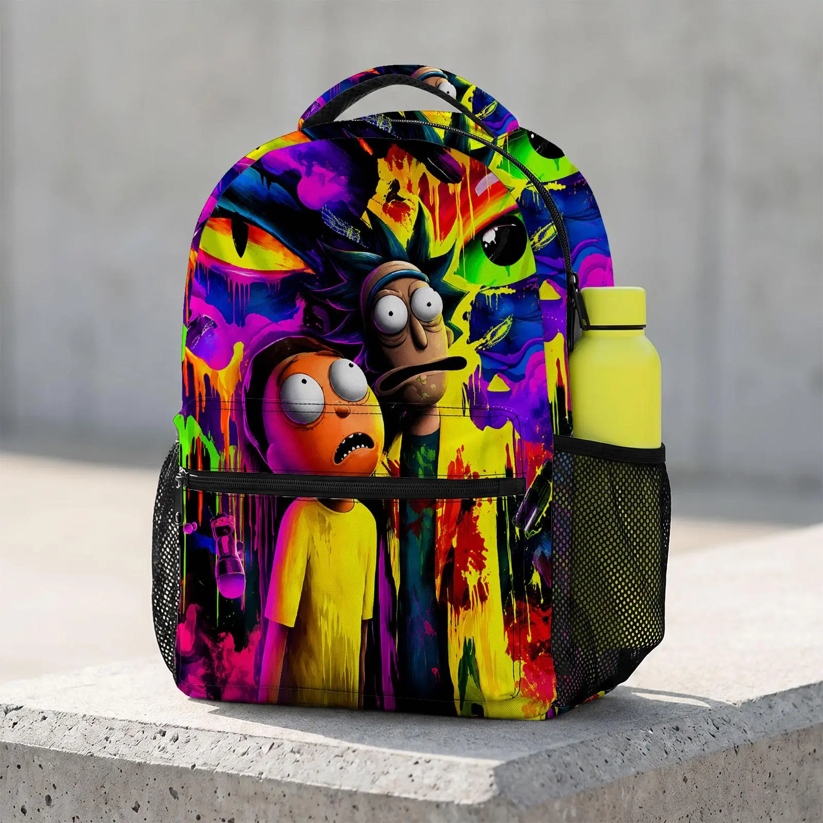 Rick-Morty Trending Cute Cartoon Laptop Backpack | Aesthetic Print Travel Daypack | Durable Lightweight Schoolbag Bookbag for Men & Women