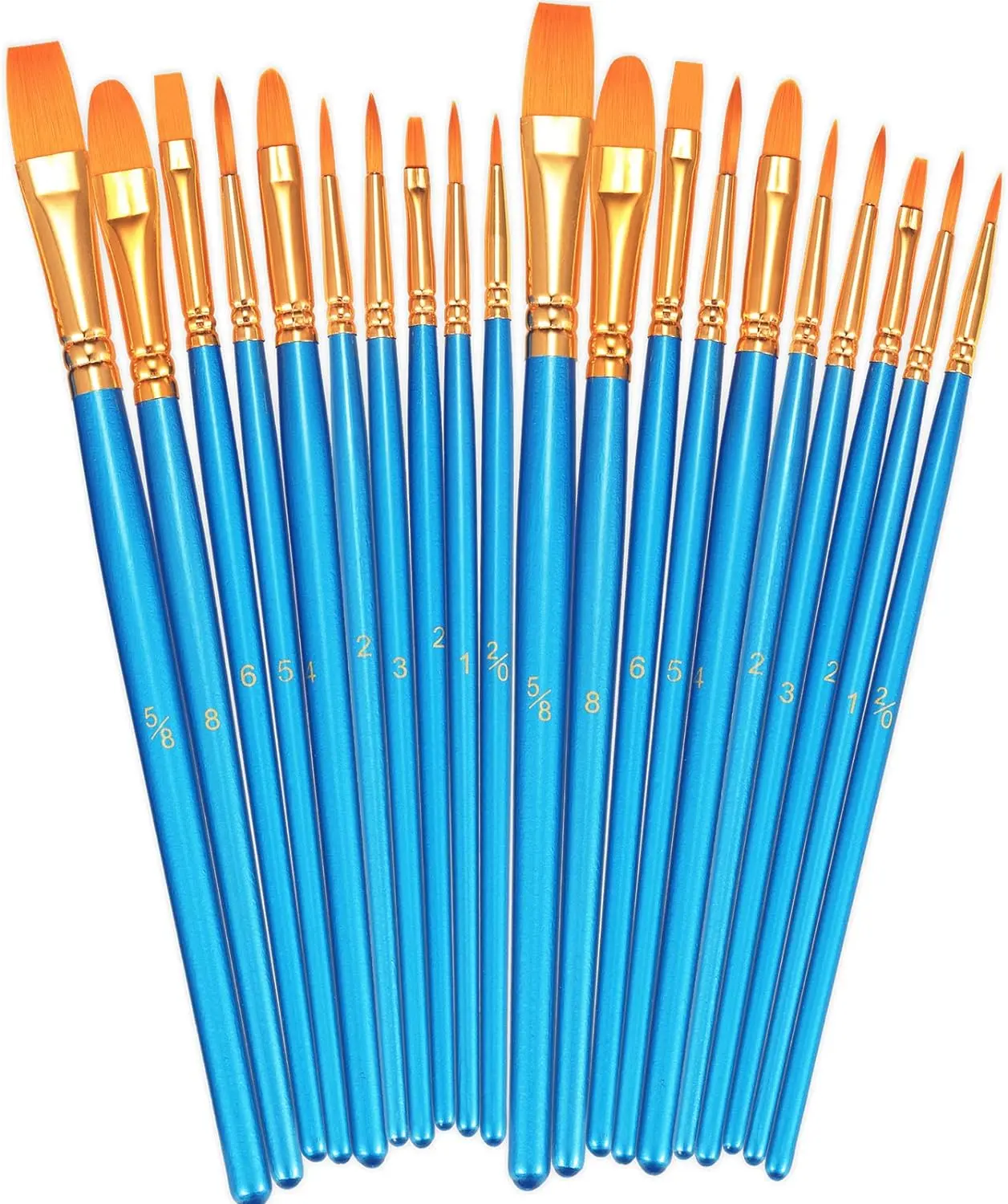 20 Pack Paint Brushes Set, Small Round & Flat Tip Nylon Artist Brushes for Acrylic, Watercolor, Oil, Gouache, Canvas, Rock, Nail Art & Crafts, Blue