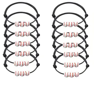 10 Piece Sports Party Gift Bracelets, Adjustable Motivational Wristbands, Football Basketball Baseball Volleyball Beaded Bracelets