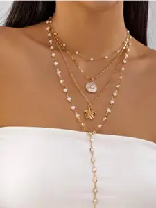 Bohemian Shell Flower Art Pearl Y Necklace Set 4 Pieces Fashion Simple Multi Use Vacation Dating Party Gift Daily Wear
