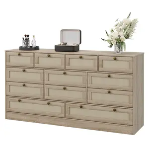 Garvee 12 Drawer Wooden Dresser for Bedroom and Living Areas, Modern 61" Wide Chest of Drawers, Multipurpose Storage Solution for Closet, Hallway, and Adult Spaces