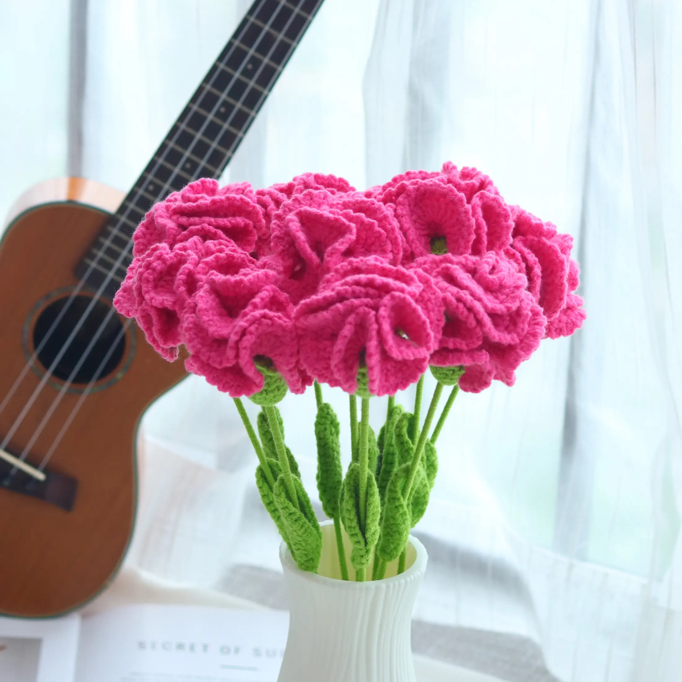3/6/10 pcs Handmade Crochet Carnations , Decorative DIY Crochet Flowers Bouquet for Mother's Day, Teacher, Home Decor, Wedding, Party Decoration, Artificial Flower Decorations, Artificial Flower Arrangements, Artificial Bouquets