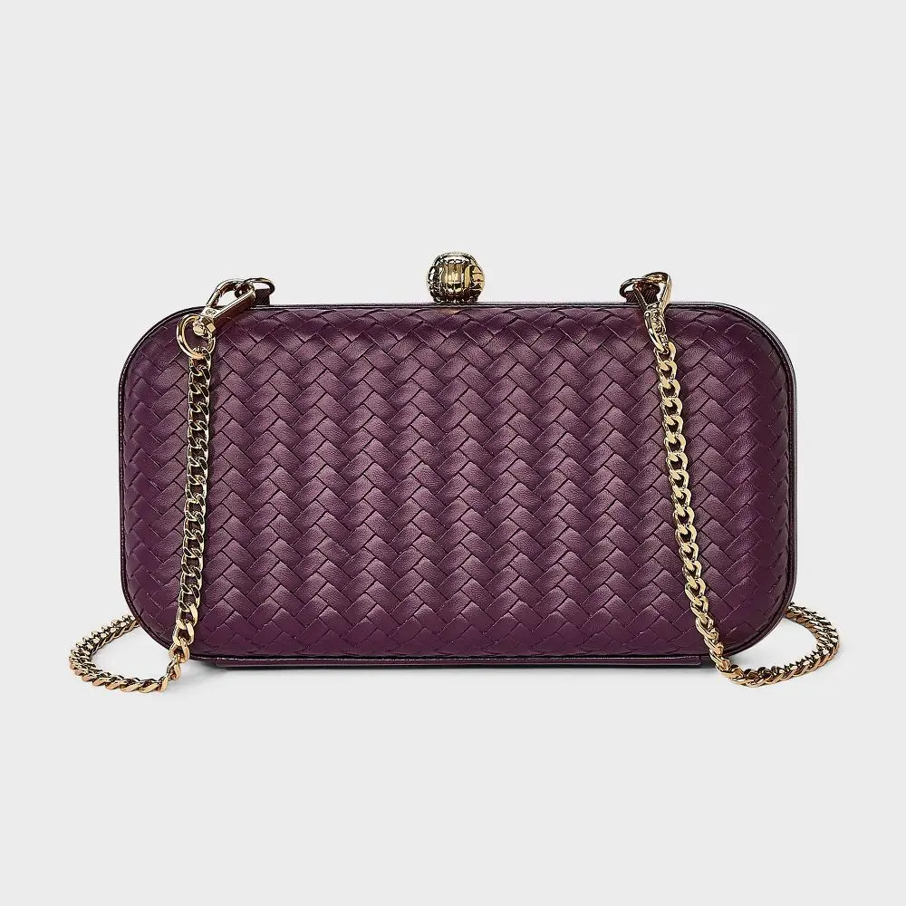Woven Minaudiere Clutch Crossbody Bag - A New Day Dark Red