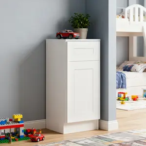 15" White Shaker Base Cabinet with Soft-Closing Drawer Single Door Solid Wood Adjustable Shelf Ready-to-Assemble for Kitchen Bathroom Laundry and Garage 15W x 24D x 34.5H