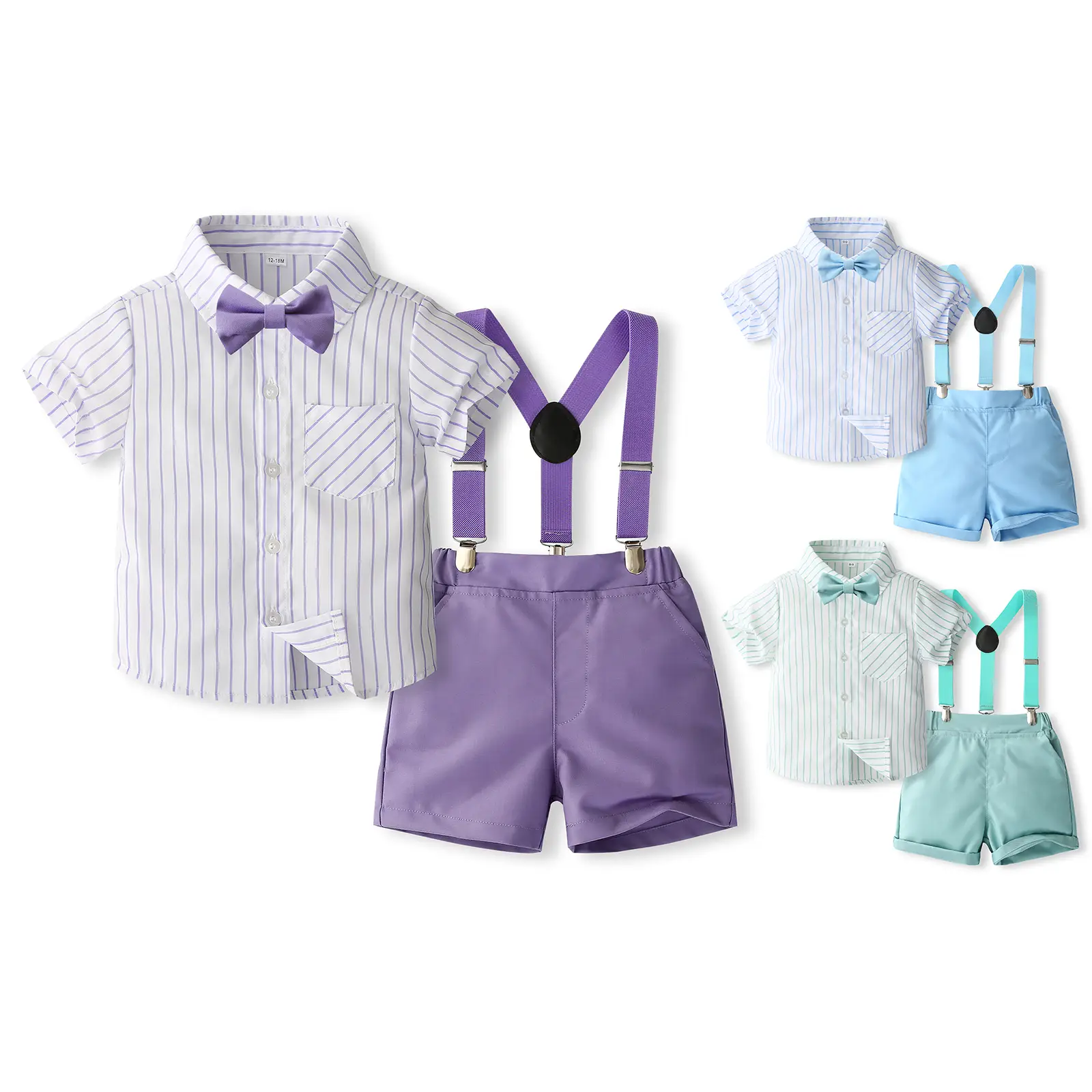 Canrulo Toddler Baby Boy Gentleman Outfit Short Sleeves Shirt with Bow Tie and Suspender Shorts Set Formal Clothes