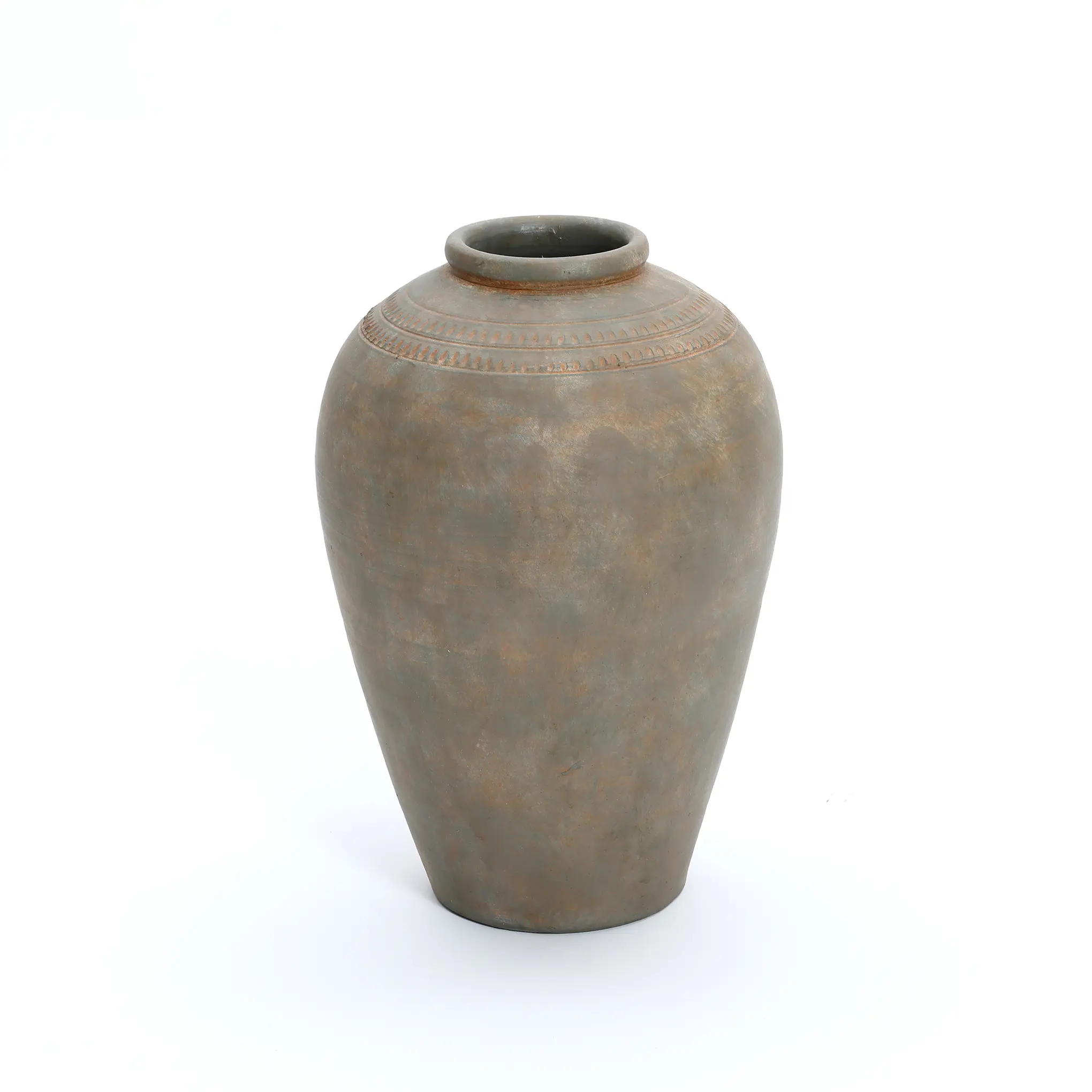15" Tall Terracotta Urn Vase, Rustic Brown