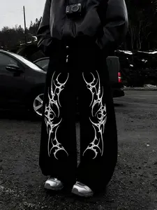 Unisex streetwear, Gothic style, Gothic thorn rune pattern print, loose straight-leg jogging sports sweatpants for autumn and winter, suitable for street wear, casual men's gifts, trendy wear and matching for travel, 2000s style