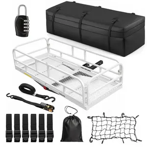 Forluck 60"x24"x14" Folding Hitch Mount Cargo Carrier, 500 lbs Capacity Heavy Duty Cargo Basket for SUV Truck RV, Hitch Mounted Luggage Carrier Fits 2" Receiver w/Waterproof Bag,Stabilizer,Net,Straps