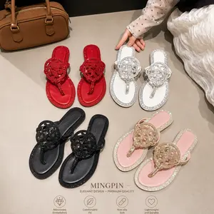 Women's Rhinestone T-Strap Sandals – Luxury Crystal Flat Flip Flops for Beach, Vacation & Daily Wear