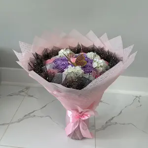 Eternal Rose Bouquet (23 Roses) Pink, White and Purple With Butterly and Small Crown For Proposal Anniversary Wedding And More