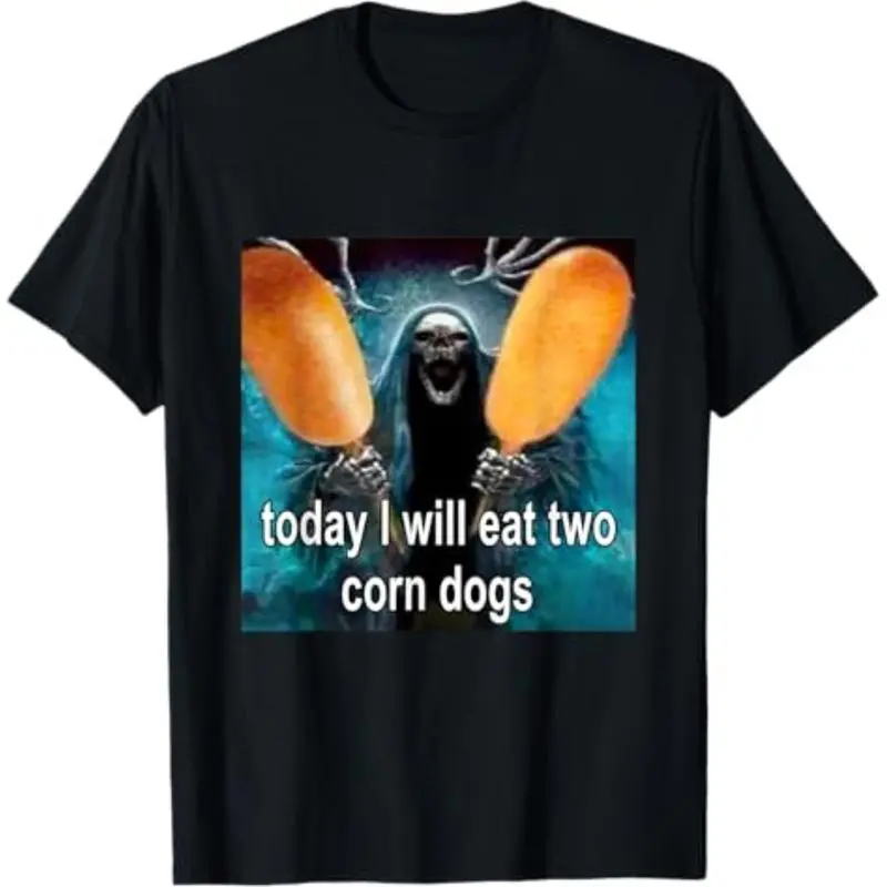 Men's Casual Short-Sleeve Graphic T-Shirt - "Today We Will Eat 2 Corn Dogs" Meme Print, Round Neck Bold All-Seasons Menswear Top, Streetwear Meme Shirts