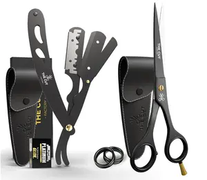 The Cut Straight Razor with 6.5 inch scissors, Platinum Blades , Blade Razors for Men: Professional Barber Smooth Facial Comfort Pack Stainless Steel